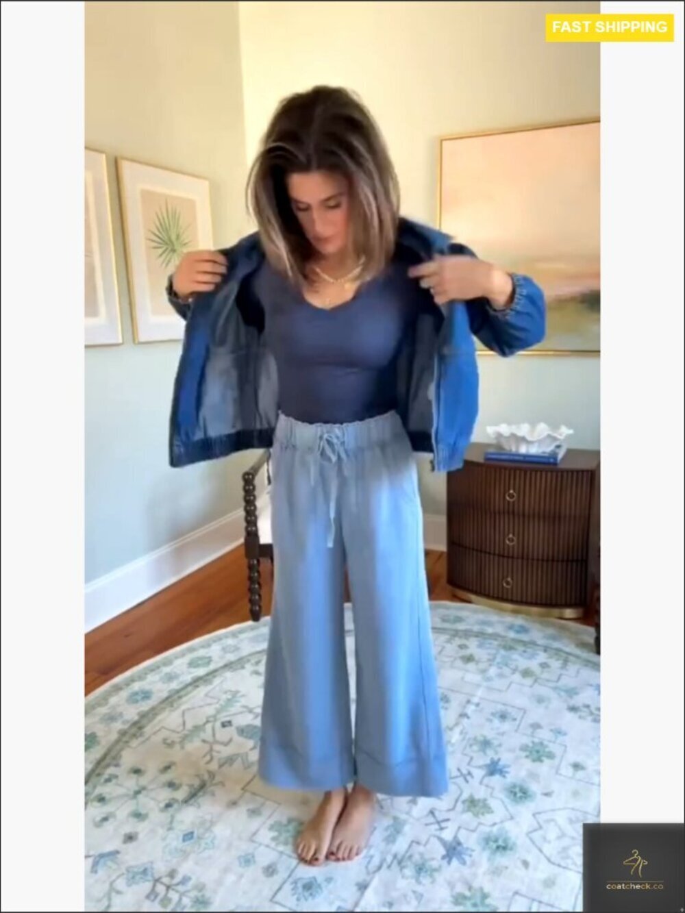 Cropped Denim Bomber Jacket Oversized Boyfriend Style Zip Up Casual - Picture 6 of 7